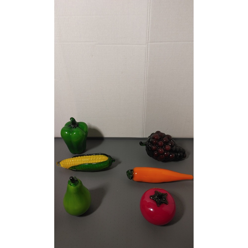 Glass Fruit Vegetable Set 6pc Multi Vintage Decorative Art